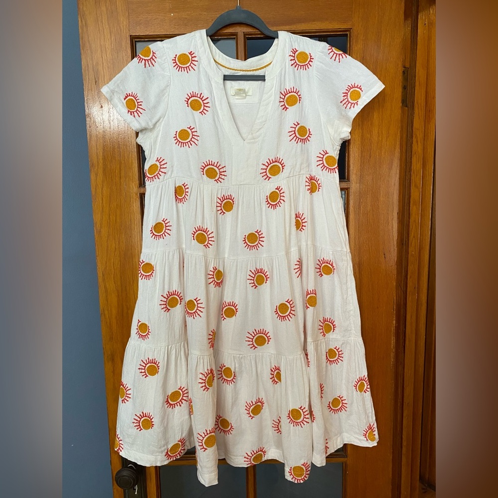 SOLD - Anthropologie Maeve Embroidered Cotton and Linen Sun Dress